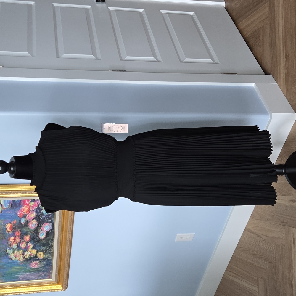 Nanette Lepore Black Pleated Halter Midi Dress 8 NWT